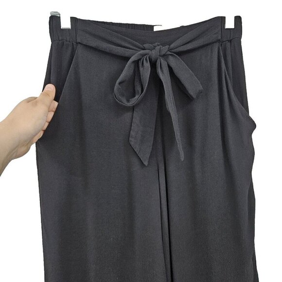 Wilfred Aritzia Wide Leg Cropped Pants Black Women’s Size M Tie Waist Minimalist - Picture 3 of 11